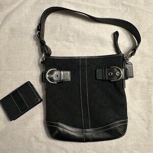 Coach Shoulder bag and card wallet, signature black denim